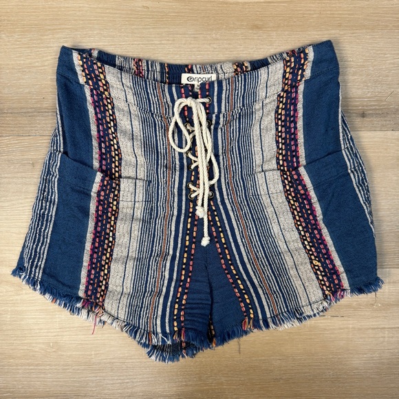 Rip Curl Pants - Rip Curl Blue and White High Waist Shorts